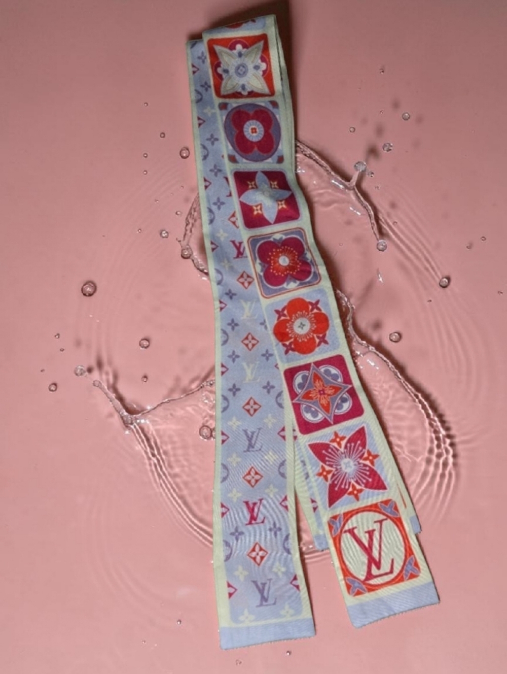 Silk Monogram Balloon Twilly Scarf Black Light Blue Many Options Available